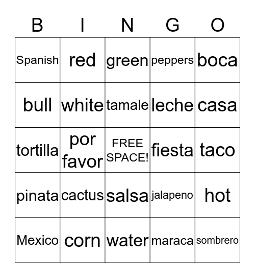 Mexico Bingo Card