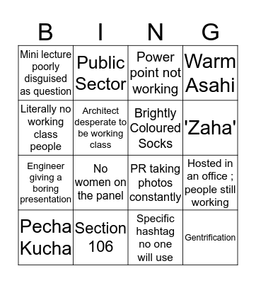 London Architecture Lecture BINGO Card