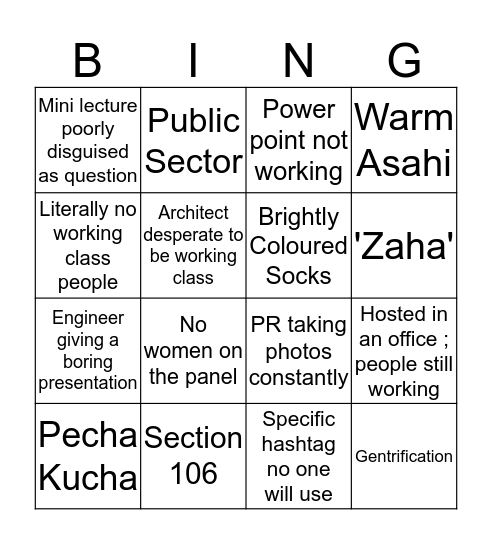 London Architecture Lecture BINGO Card