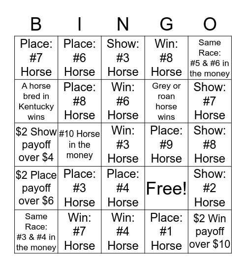 A Day at the Races Bingo Card