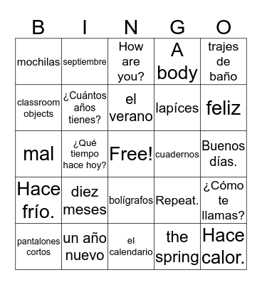 Repaso Bingo Card