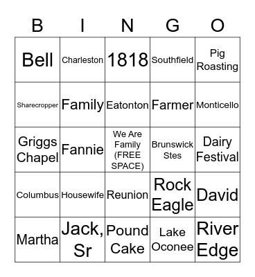 Family Reunion BINGO Card