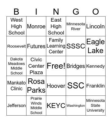 Mankato Bus Tour Bingo Card