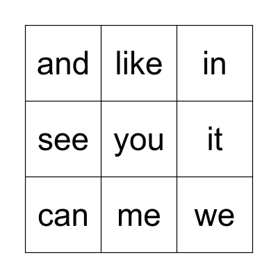 Sight Words Bingo Card