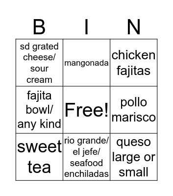 Jimmy Changas Bingo Card