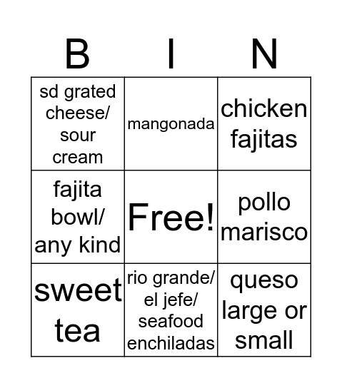 Jimmy Changas Bingo Card