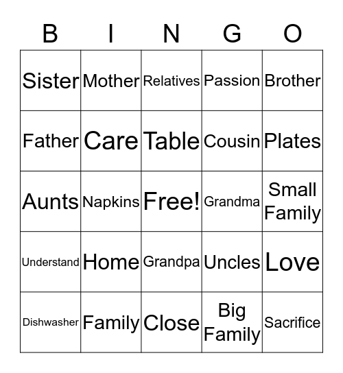 Homes and Families Bingo Card