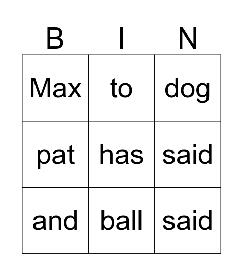 Block 1 Bingo Card