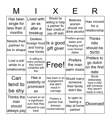 Mix and Mingle 2 Bingo Card