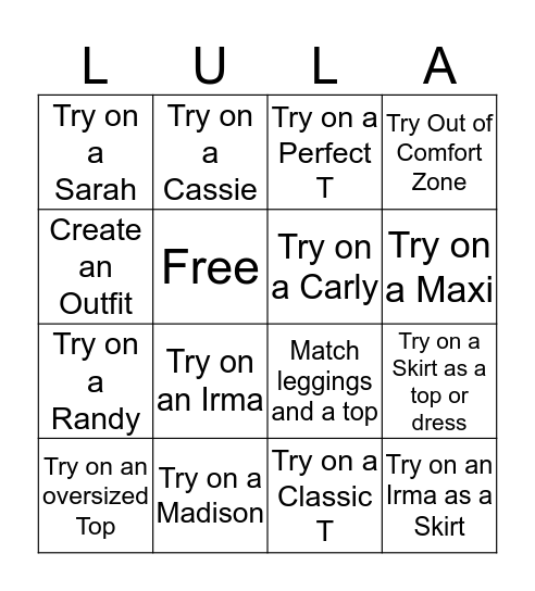 LuLaRoe LuLa Bingo Card