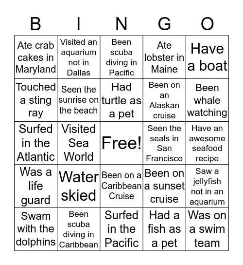 AHA Sea Bingo Card