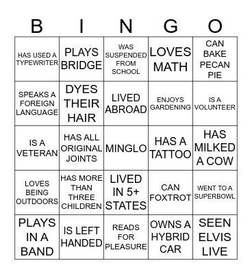 Mingle Bingo Card