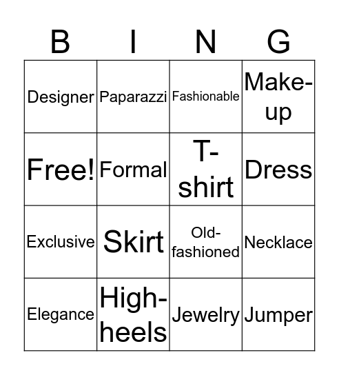 Fashion and Clothes Bingo Card