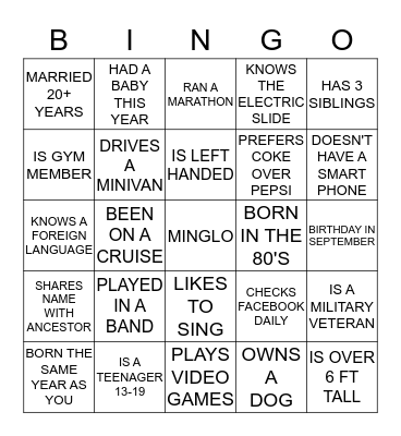 MINGLE BINGO Card