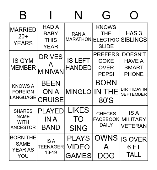 MINGLE BINGO Card