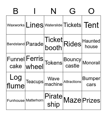 Amusement Parks Bingo Card