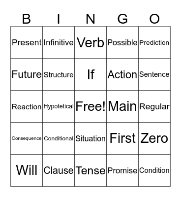 First & Zero Conditional Bingo Card