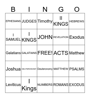 BIBLE BOOK BINGO Card