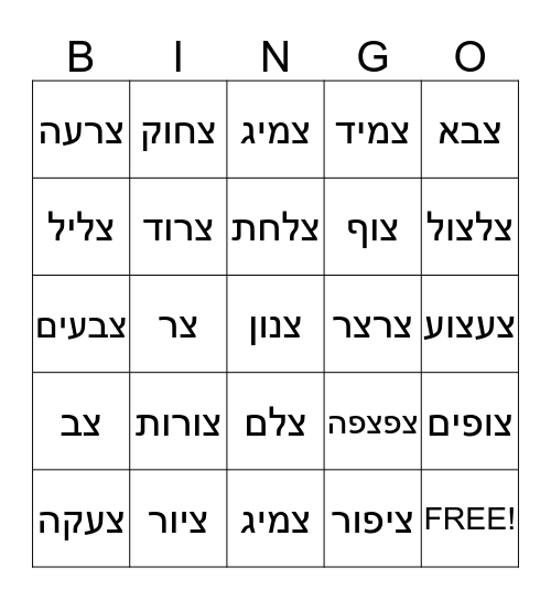 בינגו האות צ' Bingo Card