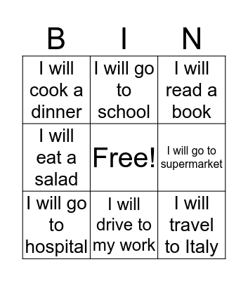 Future Simple Bingo Card