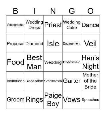 BRIDE Bingo Card