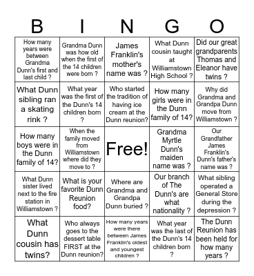 Dunn Bingo 2017  Bingo Card
