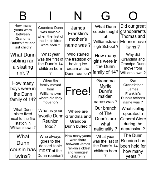 Dunn Bingo 2017  Bingo Card
