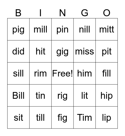 Short I (i) BINGO Card
