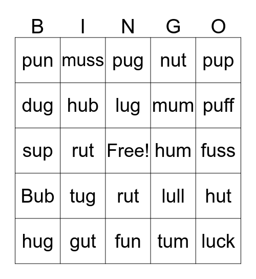 Short U (u) BINGO Card