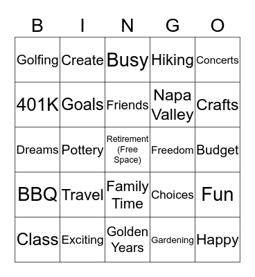 Sharyn's Retirement Bingo Card