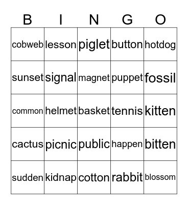 CVC-CVC Words Bingo Card