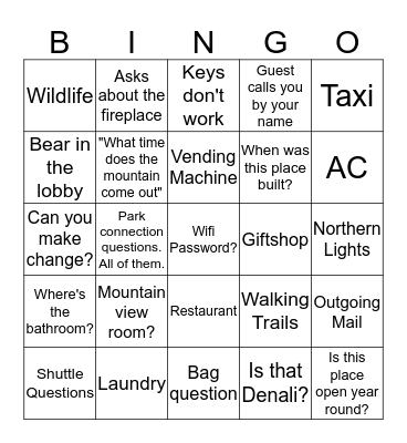 TAL Front Desk Bingo Card