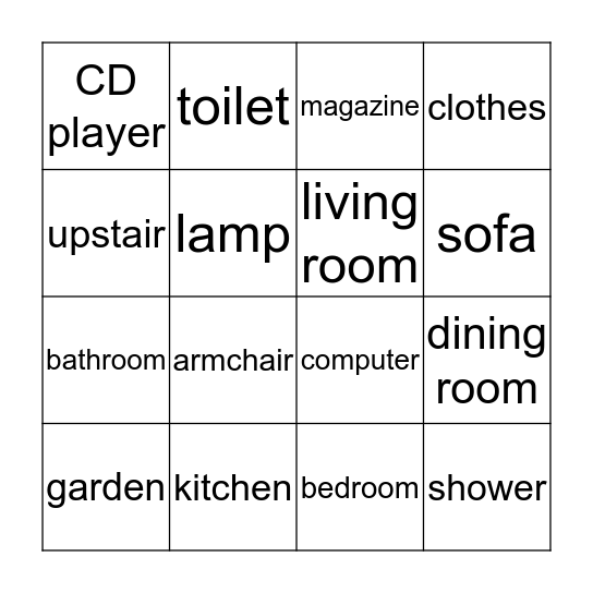 Rooms and Furniture  Bingo Card