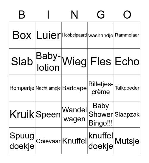 Baby Shower Bingo Card