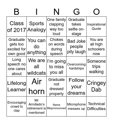 Warner Graduation 2017 Bingo Card