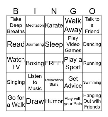 Anger Bingo Card