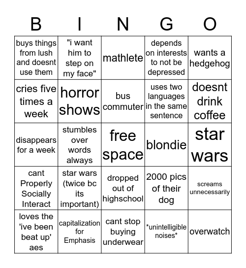 are u jack factkin Bingo Card