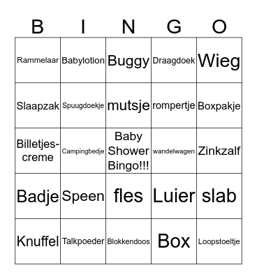 Baby Shower Bingo Card