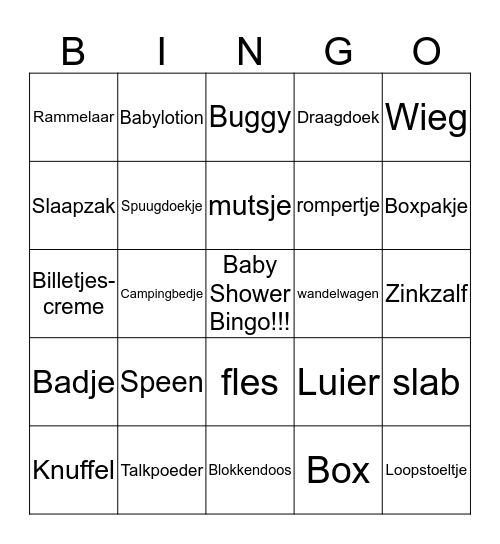 Baby Shower Bingo Card