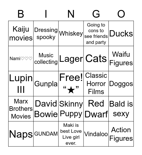“★N★” Bingo Card