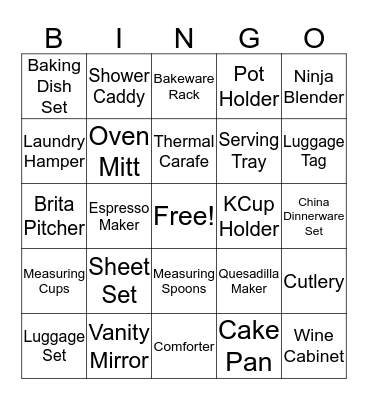 Bridal Bingo Card