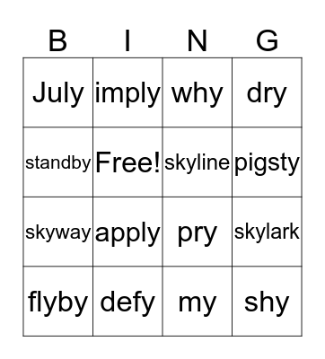 Y as I Bingo Card