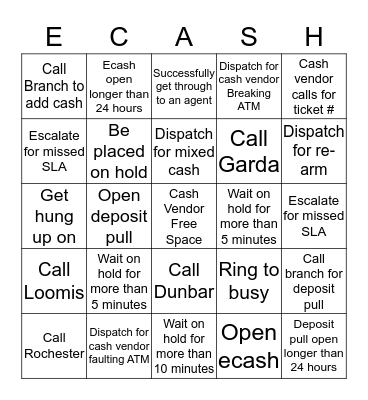 Cash Vendor Bingo Card