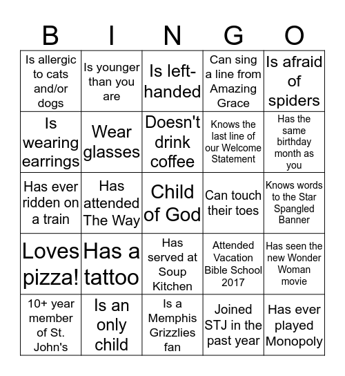 St. John's Bingo Card