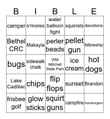 BETHEL'S ANNUAL CAMPOUT Bingo Card
