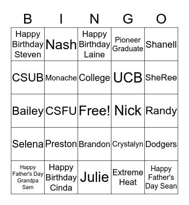 JUNE CELEBRATIONS Bingo Card