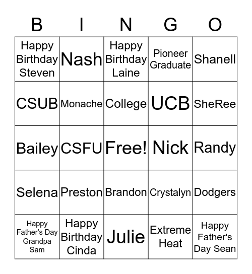 JUNE CELEBRATIONS Bingo Card