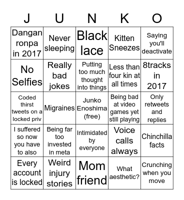 Fear and Tremble in the Bingo Hall Bingo Card