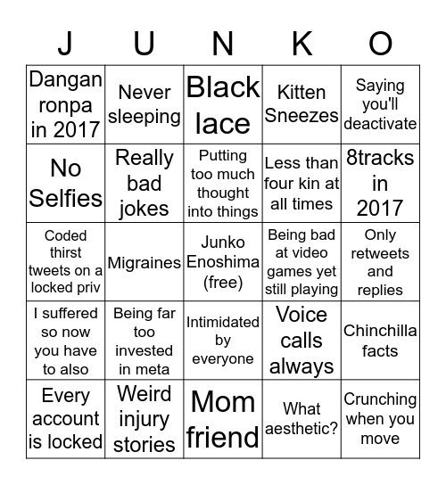 Fear and Tremble in the Bingo Hall Bingo Card