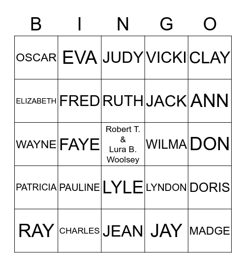 WOOLSEY FAMILY Bingo Card